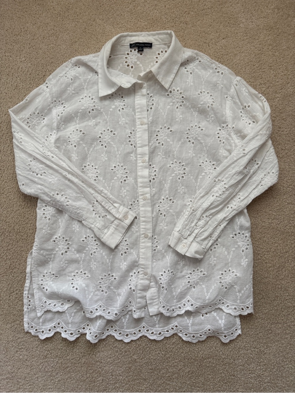 Adrianna Papell White Eyelet Embroidered Button Front Blouse